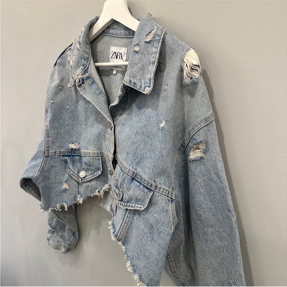 Zara Cropped Distressed Jean Jacket - Picture 6 of 8